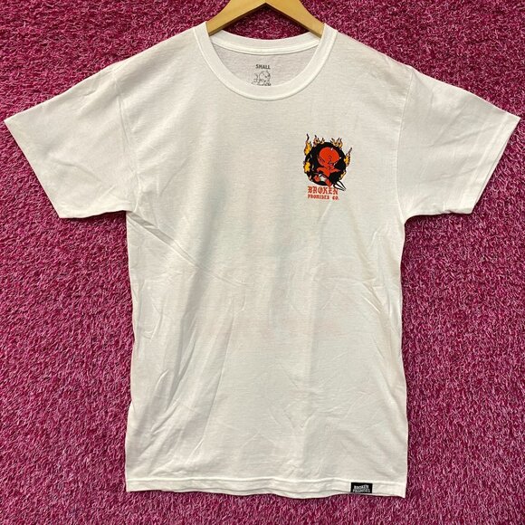 Broken Promises x Hot Stuff Get Burned White T-Shirt Small - Picture 2 of 5